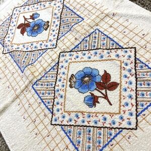 VTG CANNON Hand Kitchen Towel Fringe 70s NOS Blue Rose‎ Butterfly Flower